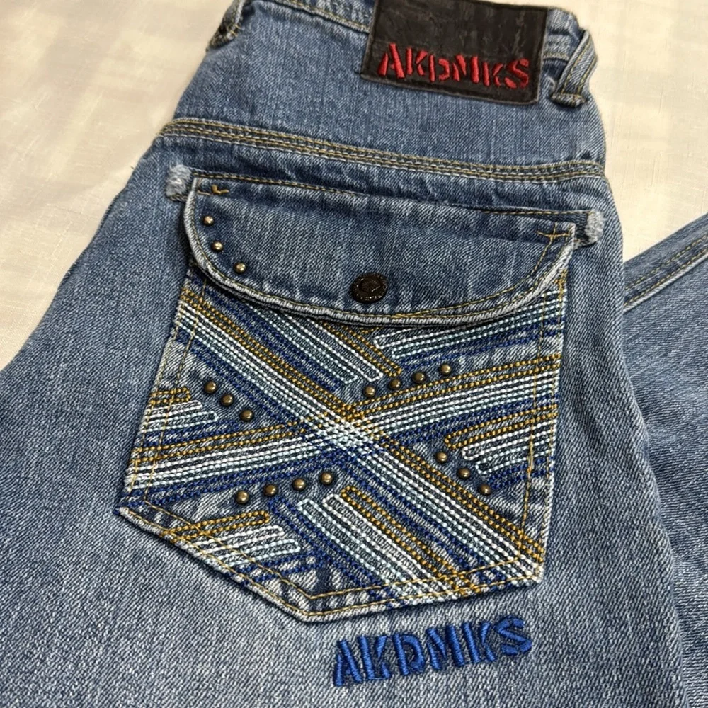 (T6) Akademiks VTG Y2K Embroidered Wide Leg Blue Jeans for Youth Size 16 Retro - Picture 15 of 16